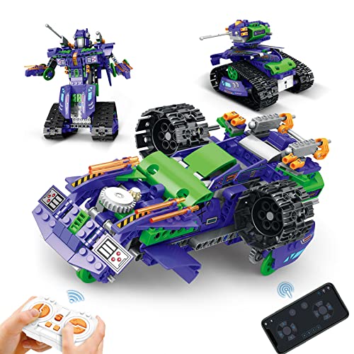 flycites 3 in 1 STEM Robot Building Kit, Programmable Robot Building Kit, APP & Remote Control Samurai /Raid Tank, Land Flying Car Building Block Kit RC Toy for Adults Kids Ages 8 and Up