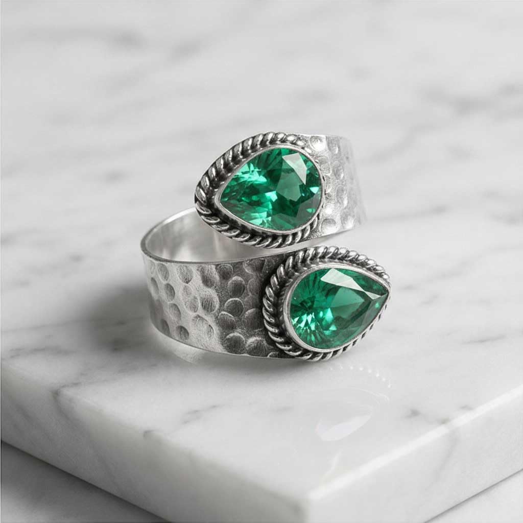 JEWELOPORIUM Natural Gemstone Ring For Women Pearl, Rose Quartz, Labradorite, Turquoise Pear Boho 925 Sterling Silver Overlay Handmade Jewelry