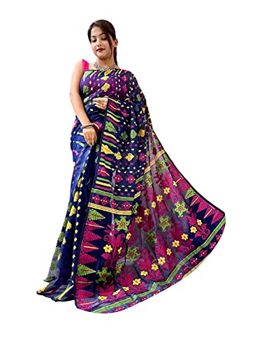 Sari Jamdani de algodón indio dhaka sari 929d azul textil tradicional para mujer musulmana