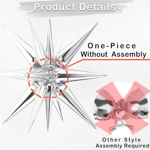 20 Pcs Star Balloons 27”22”Explosion Foil Balloons- Spike Balloon and Four Pointed Star Balloon for Party Supplies Christmas Birthday Wedding Photo Booth (Silver Black) - Image 6