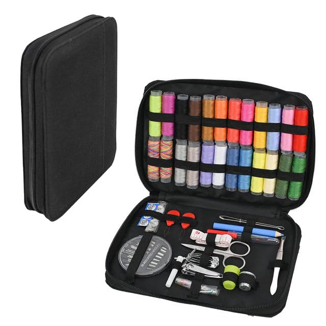 MOMENT 98pcs Sewing Kit for Adults with PU Case/24 XL Thread Spools/Scissor/Thimble/Thread/Needles/Tape Measure/Pins Portable Sewing Set for Home DIY Repair/Emergency Clothing Fixes