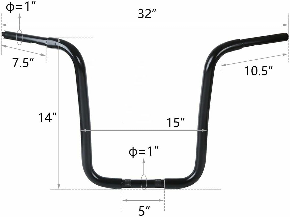 14" Rise -/4" Black Ape Handlebar Handle Bar (Iron)(Delivered from USA, Usually Arrives Within a Week)