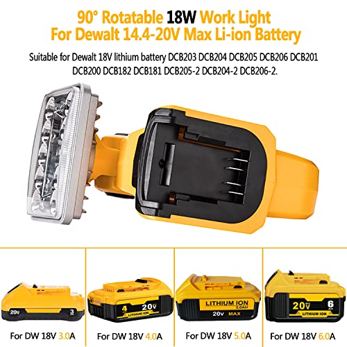 LED Work light for Dewalt, Outdoor Cordless 20V 60V Flex Max LED Flashlight Worklight Rechargeable, 18W 2000LM DCB201 SpotLights, Suitable for Dewalt 18V/20V Max Li-ion battery (Tool Only) (Portable)