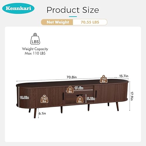 Miniatura 2 de Soporte de TV de 70 pulgadas con toma de corriente para sala de estar, consola multimedia con estación de carga, consola de TV con puerta corrediza