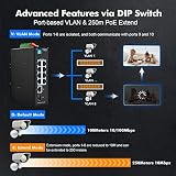MokerLink 10-portowy Industrial Din Rail Switch, 8 portów 100 Mbps, 1 Gigabit Ethernet i 1 SFP Uplink, DIN-Rail & Wall Mount