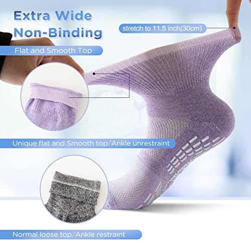 Bulinlulu Diabetic Socks With Grippers For Women&Men-6 Pairs Bamboo Non Binding Diabetic Ankle Socks,Extra Wide Non Skid Stretchy Loose Top Socks With Seamless Toe(Large,Pure Colors-6 Pairs) #TOP2