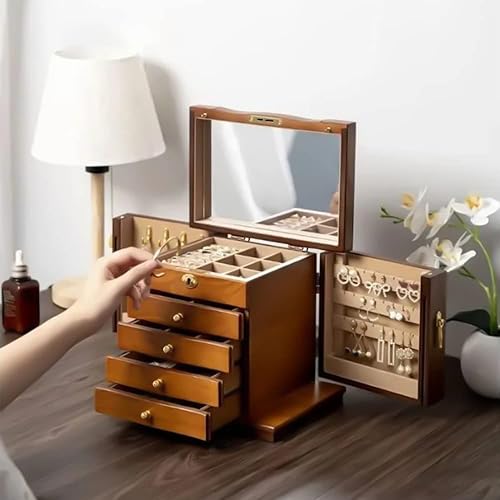 Miniatura 5 de Joyero de madera para mujer, organizador de madera maciza con cerradura combinada para joyas, collares, anillos, caja de almacenamiento