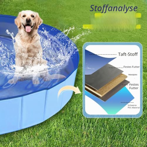 Hundepool, 160cm*30cm, Zusammenklappbarer Robuster Wasserdichter Schwimmpool für Kleine, Mittelgroße & Große- Anti-Rutsch Badewanne mit Verschleißfester Oberfläche für Katzen und Hunde im Garten