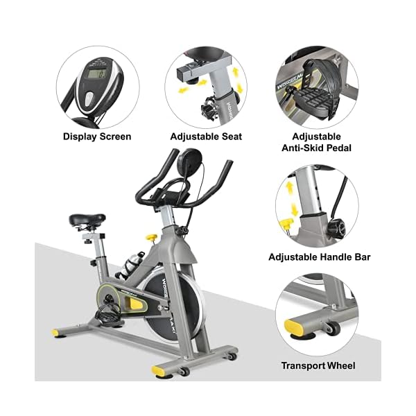 Wonder Maxi Indoor Cycling Bike, Stationary Exercise Bike Belt Drive Workout Bike with 330 Lbs Weight Capacity 45Lbs Flywheel, Ipad Holder and LCD Monitor for Home Cardio Training, Upgraded Version