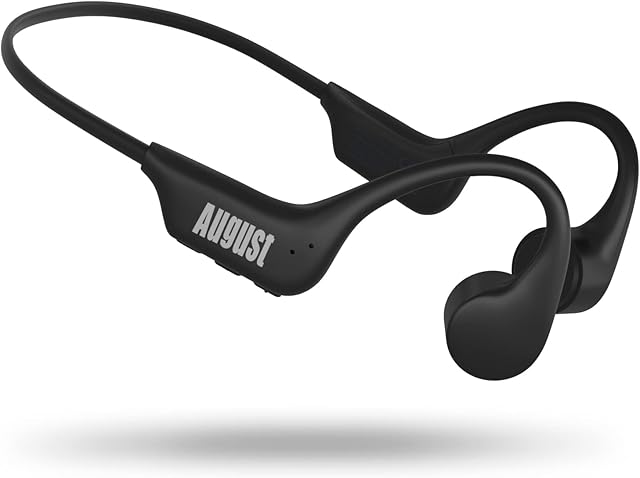Bone Conduction Headphones Bluetooth 5.3 - August EP400 Open Ear Earphone with Microphone, MP3 16GB Player, Lightweight Wireless & Waterproof IP68 for Sport, Running Cycling Hiking Crossfit - Black