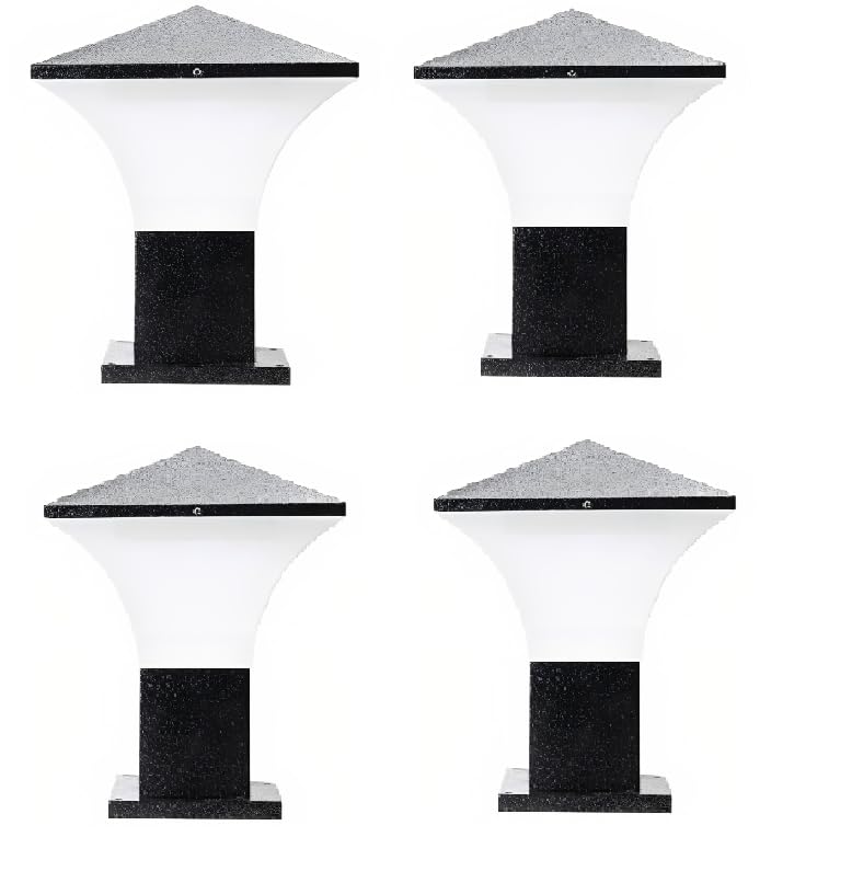 Image of Areezo Waterproof Outdoor Gate Light for Main Gate Pillar - Modern LED /Holder Based Lamp for Home, Garden & Balcony (Pack of 4, Phantom Black)