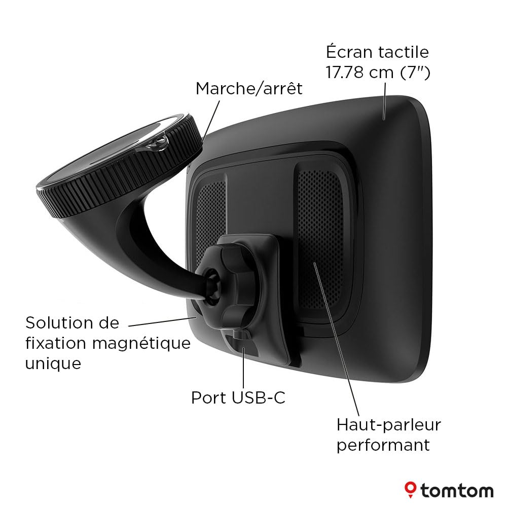TomTom GPS GO Navigator (écran 7" extra-large, infos trafic en temps réel, alerte des zones de danger 1 an d'essai inclus, carte d'Europe, mise à jour via Wi-Fi, services Premium, fixation magnétique)