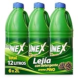 Lejía con Detergente Pino, Desinfectante Superficies, Uso en Baño, Cocina, Azulejos, Suelos, Aptas para Desinfección y limpieza, Combate los malos olores con fragancia fresca, 6 botellas de 2 Litros