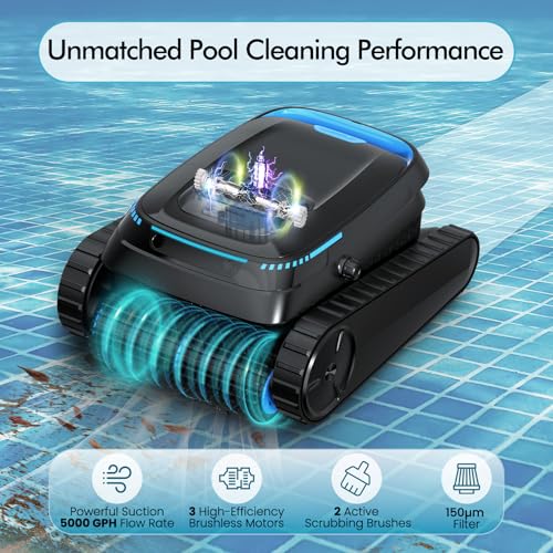 Image of Cordless Pool Robot Vacuum for Inground Pools, 5000 GPH Powerful Suction Robotic Pool Cleaner, Wall Climbing & Waterline Scrubbing, Smart Navigation for Floor /Wall /Waterline