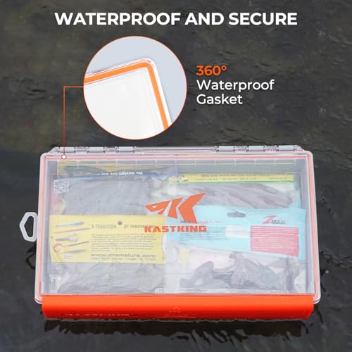 KastKing HyperSeal Waterproof Tackle Box, 3700 Deep Tackle Trays, Fishing Tackle Box Organizer With Exterior Stickers, Fishing Gear & Fishing Accessories Storage