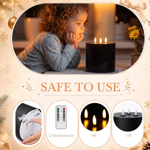 Image of Retisee 1 Pack Black Extra Large Flameless Candles 6 inchx6 inch Remote Control