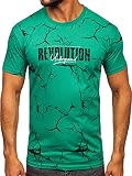 BOLF Herren T-Shirt mit Aufdruck Kurzarm Rundhalsausschnitt Top Kurzarmshirt Tee Rundhals Print Motiv Sportswear Crew Neck Logo Sport Street Style 14717 Grün L [3C3]