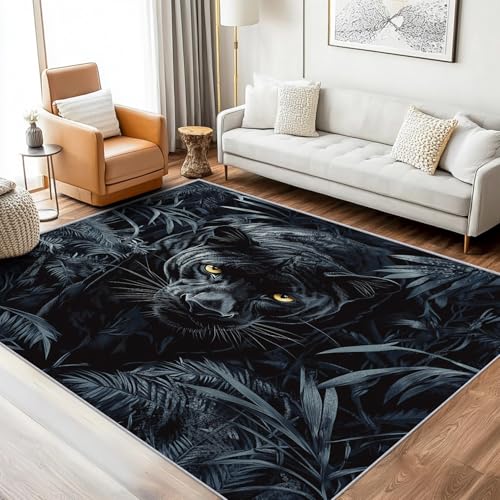 Tapete decorativo negro estampado de leopardo 3x5 pies miniatura 2