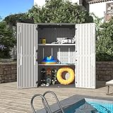 Aoxun 1800L Outdoor Storage Shed with Floor and 2 Shelves, Waterproof Horizontal Resin Cabinet for Garage Storage, Pool Storage, Tool Storage, Garden Shed