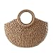 VIROYA worek ze słomy Proste Mecz Handbag Damskie Torebki Kobiety Okrągły Wiadro Torba Słomiana Koreański Handmade Tkany Kosz Rattan Torebka (Color : B)