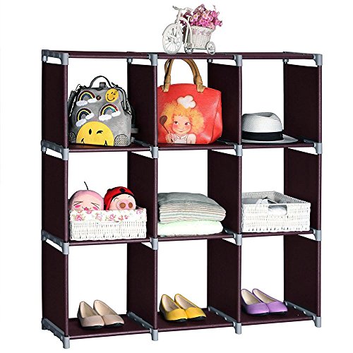 Henf Multifunctional Assembled 3 Tier 9 Compartment Storage Cube Closet System Organizer Shelf 9 Cubes Bookcase Clothes Storage Home Furniture Brown (3 Tier 9 Compartment)