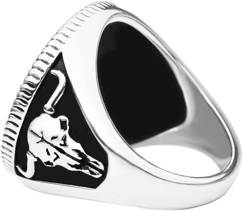 US 1913 Indian Head Buffalo Nickel Circulated Coin 925 Sterling Silver Signet Ring NEW - Buffalo Skull Design