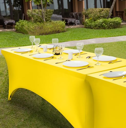 Image of Utopia Kitchen Spandex Tablecloth 1 Pack [6FT, Yellow] Tight, Fitted, Washable and Wrinkle Resistant Stretch Rectangular Patio Table Cover for Event, Wedding, Banquet & Parties [72Lx30Wx30H Inch]