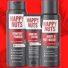 Happy Nuts Comfort Cream Powder and Body Wash Bundle - Anti-Chafing Sweat Defense and Mens Shower Gel Body Wash