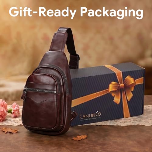 Image of Genuine Leather Sling Bag for Men and Women Crossbody Shoulder Bag Sling Backpack Chest Purse Carry on Casual Daypack | Genuine Leather