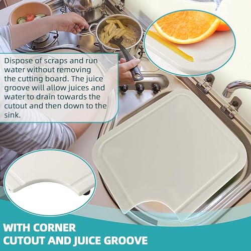 Image of TonGass RV Sink Cutting Board for Most RV Boat Kitch Sink | 14 1 /2 inchx12 1 /2 inchx1 /2 inch, Plastic Chopping Board with Adjustable Rubber Feet, Built-In Juice Groove and Corner Cut for Scrap