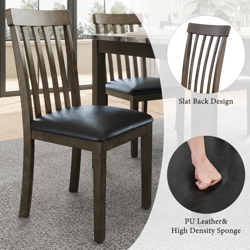 AMERLIFE 7-Piece Dining Table Set, 71" Faux Marble Modern Table with 6 PU Leather Upholstered Chairs, Heavy-Duty Solid Wood Set for Kitchen & Dining Room, Dark Brown - Image 6