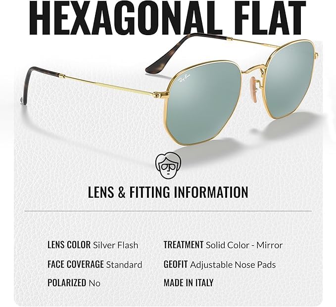 Image of Ray-Ban RB3548N HEXAGONAL FLAT LENSES Square-Round Shape Sunglasses for Men & Women with Official Eyewear Kit