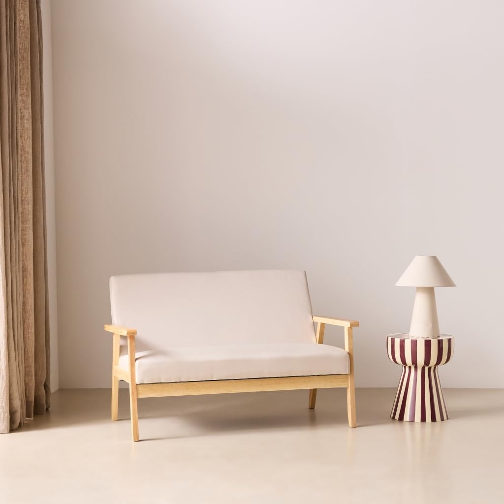 Alice's Garden Divano in tessuto con gambe in legno di gomma, 2 posti Beige - 114x69.5x73 cm