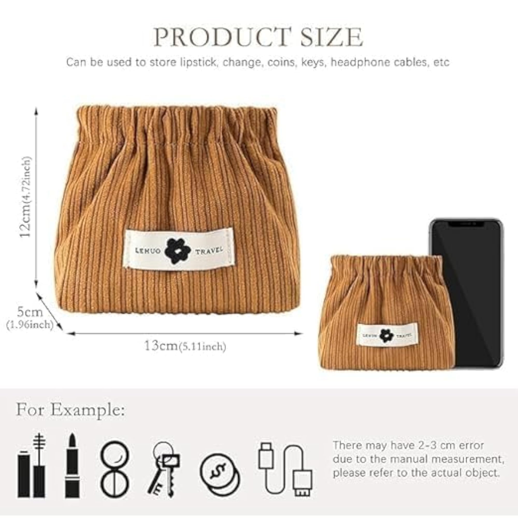 2 PCS Corduroy Cosmetic Pouch Set, Mini Makeup Storage