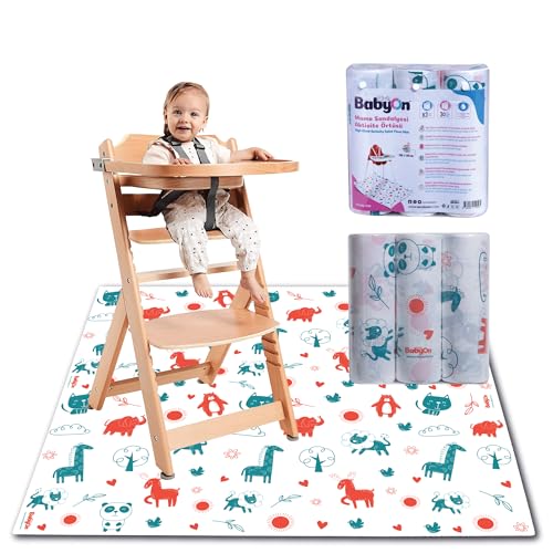 Image of Baby On Baby Splat Mat for Under High Chair | 30 Pack | Eco-Friendly High Chair Mat Disposable | 40"X47" Multipurpose Activity Mat for Picnic Art and Craft - Baby Led Weaning Supplies (Animals)