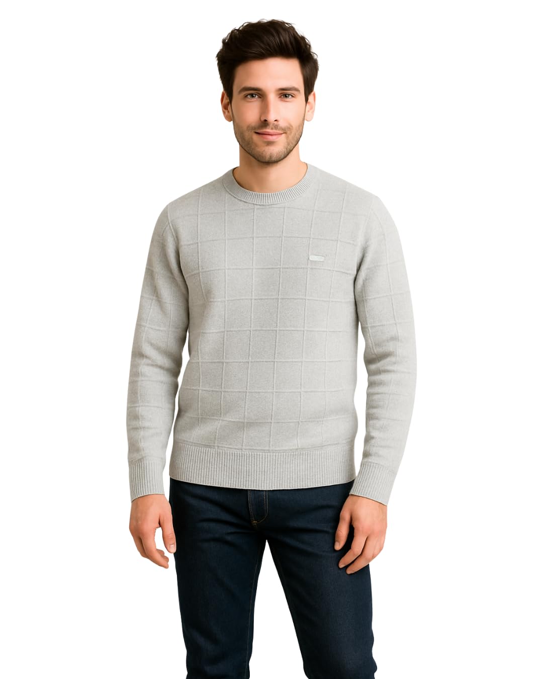 wulvee Men Round Neck Sweater Full Sleeves Check Design-picture-21