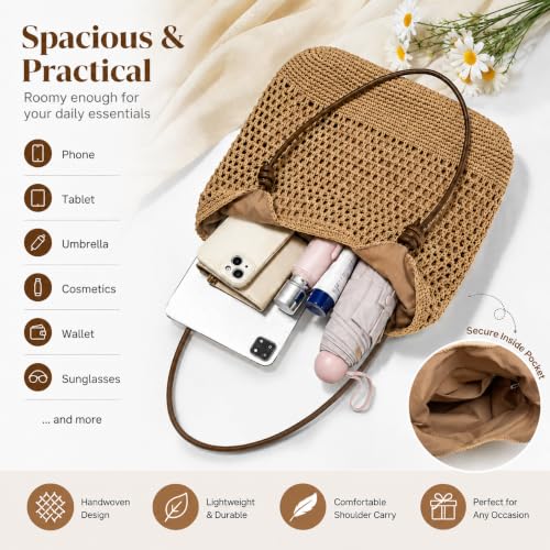 Bolso de playa tejido a mano Jansben para mujer con asas de cuerda de algodón y cuero sintético miniatura 4