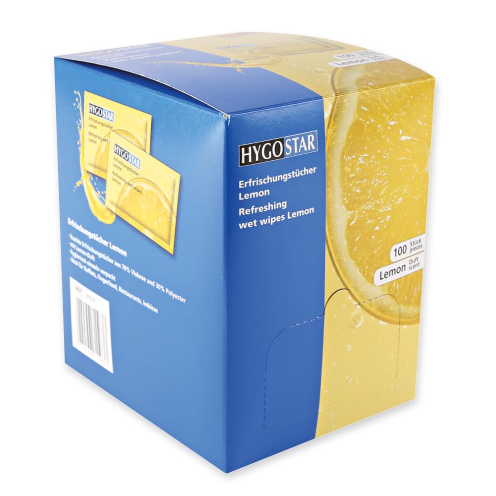 400 Stück Hygostar Erfrischungstücher Lemon | Viskose/PES, weiß, L: 25cm, B: 11cm, Erfrischungstücher, Reinigungstüchern, Feuchttücher