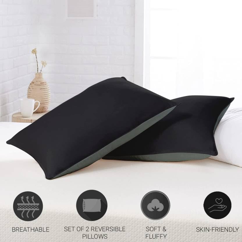 Texlux Microfiber Pillow Set of 2 for Sleeping 17 Inch X 27 Inch - Grey Black 1