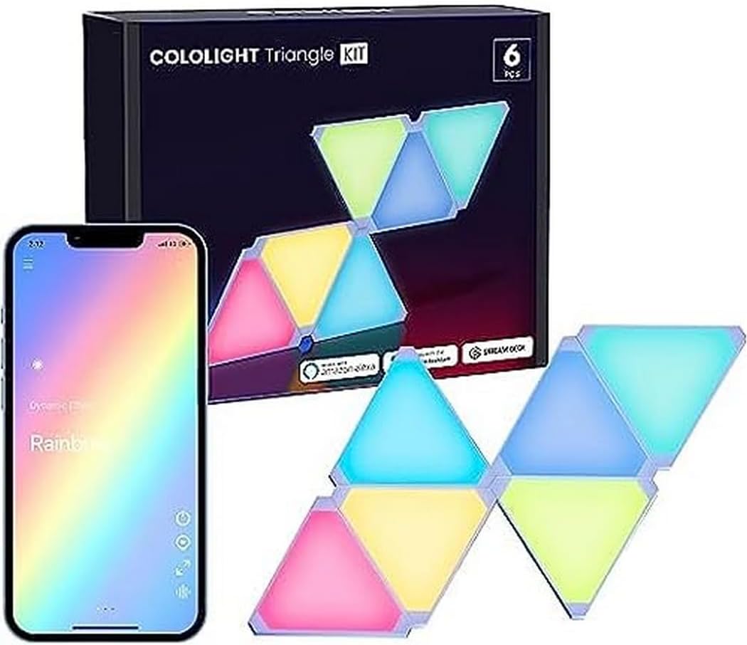 Cololight Smart Gaming Lights, Wall Lights for Bedroom Can No Sound Music Sync, Gaming Setup Triangle Lights with 6 Connection Slots for Gaming Room Decor, Gift for Men Expansion 3pcs