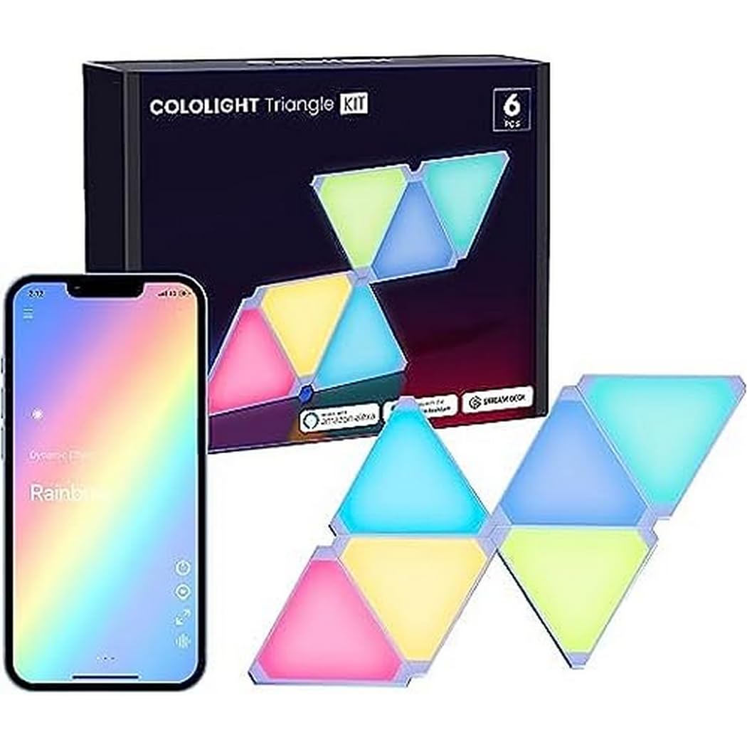 Cololight Smart Gaming Lights, Wall Lights for Bedroom Can No Sound Music Sync, Gaming Setup Triangle Lights with 6 Connection Slots for Gaming Room Decor, Gift for Men Expansion 3pcs