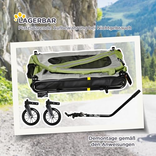 PawHut 2-in-1 Hundeanhänger & Hundebuggy, Hundefahrradanhänger Fahrradanhänger, Hundewagen mit Reflektoren für Mittelgroße Hunde bis 20 kg, Oxford-Gewebe, Grün