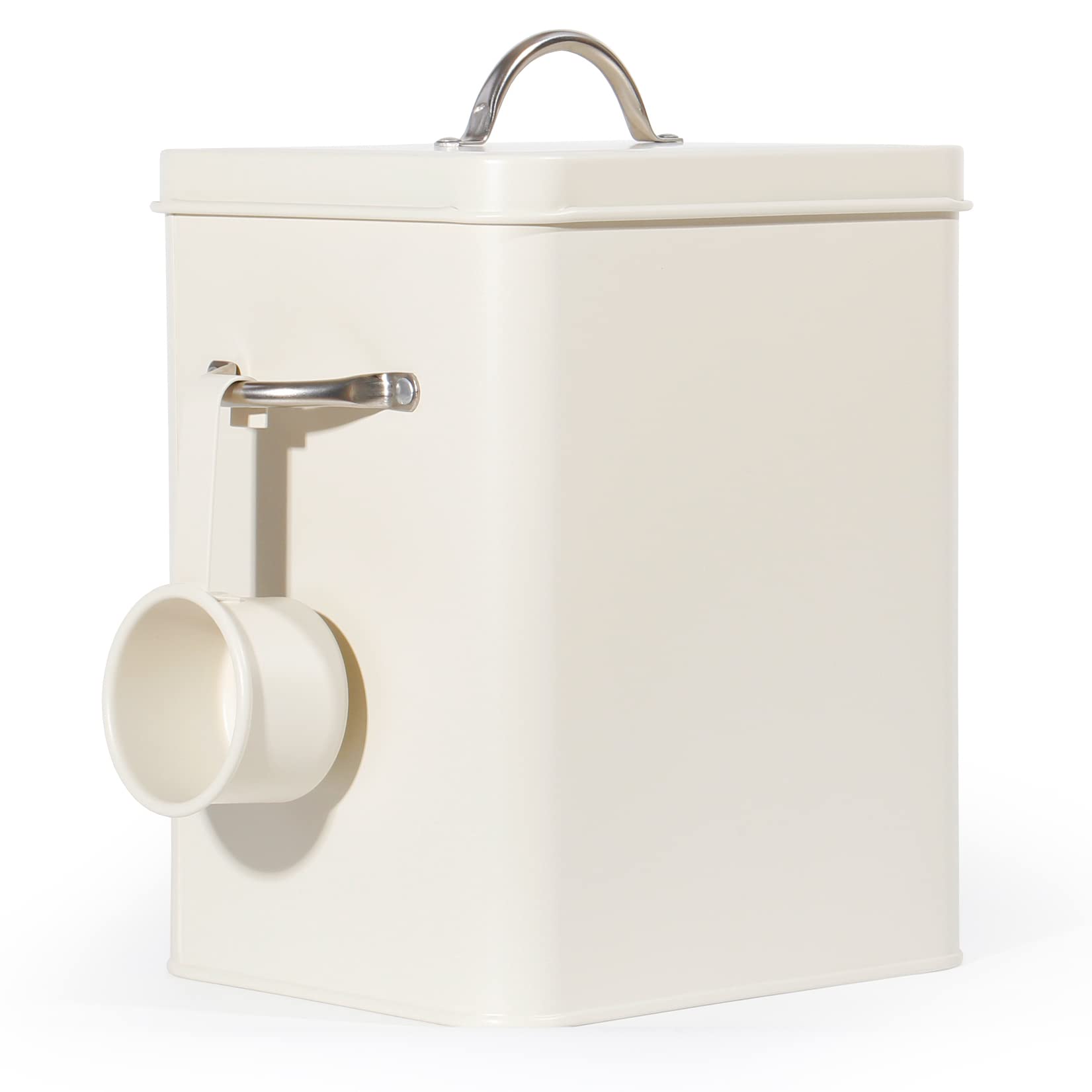Theo&Cleo Waschmittel Aufbewahrung 6.5L, Metall Waschpulver Box, Aufbewahrungsbox für Hundefutter, Katzenfutter, Kaffeebohnen (Matt Beige)