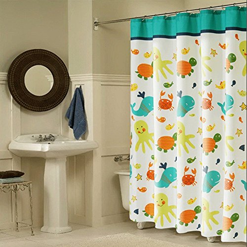 Wimaha Kids Shower Curtain, Fabric Shower Curtains Soft Funny Shower Curtain Cartoon Animal Print Eco-Friendly for Children’s Bathroom Bathtub, Tortoise and Fish, 72W x 72L