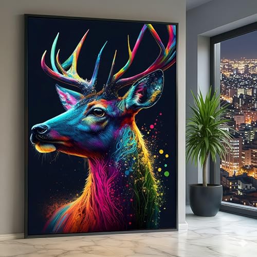 Toile cerf coloré 21x30 cm | Art mural abstrait animalier moderne