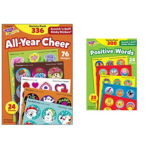 Trend Enterprises - T83919 All Year Cheer Stinky Stickers Variety Pack,70 Designs,8 Scents,Pack of 336 & TREND ENTERPRISES: Positive Words,20 Sheets Included
