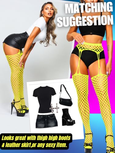 Image of EHSUYAB Women Sexy Fishnet Tights, Cutout Suspender Pantyhose Stockings Lingerie, Music Festival Rock Rave Outfits Party Club