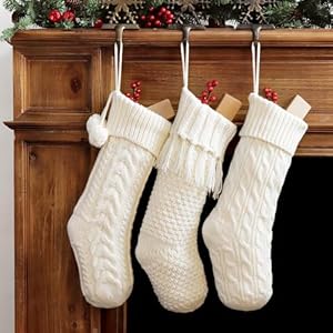 LimBridge Christmas Stockings Cable Knit, 3 Pack 18 inches White Large Size Knitted Stockings, Rustic Christmas Ornaments Farmhouse Boho Style Stocking Decorations for Family Holiday Season Decor LimBridge Christmas Stockings Cable Knit 3 Pack 18 inches White Large Size Knitted Stockings Rustic Christmas Ornaments Farmhouse Boho Style Stocking Decorations for Family Holiday Season Decor