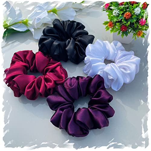 Image of Luxury Silk Scrunchies for Women and Girls, Hair Ties, Hair Band, Ponytail Holder (Plum)