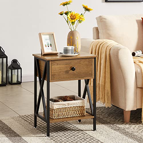 Vecelo Nightstand,Side End Table With Drawer,Storage Shelf For Living Room Bedroom,Modern Style, Pack Of 2, Walnut Brown #TOP1